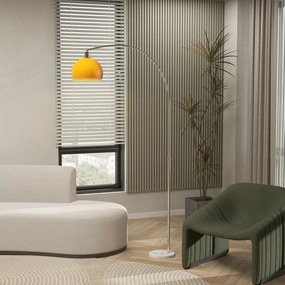HOMCOM Lampa łukowa z przełącznikiem nożnym, z marmuru, metalu i tworzywa sztucznego, 26x90x180 cm, Biały i Pomarańczowy