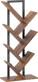 HOMCOM Regał na książki z 7 półkami w formie drzewa do biura, rustykalny brąz