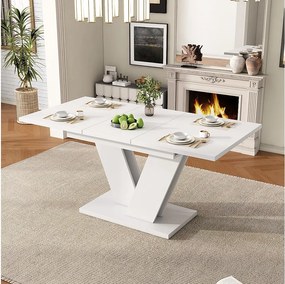 Rozkładany prostokątny stół jadalniany 120/160 x 80 cm, biały z nogami w kształcie litery V – Dla 4–6 osób