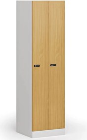 Szafka ubraniowa S1 wąska, 2-drzwiowa, 1850 x 500 x 500 mm, zamek mechaniczny z kodem, drzwi laminowane, buk