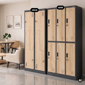 Szafa socjalna ubraniowa typu L, czterokomorowa, antracytowa/dąb sonoma, 800x1850x450 mm: JULIA Eco Design