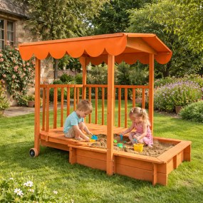 Piaskownica z werandą HAPPY, 130x130x143cm, brązowa/pomarańczowa Jurhan