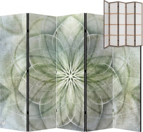 Parawan pokojowy 5-częściowy 225x172 Jednostronny dekoracyjny boho zen Szary Zielona Mandala Życia