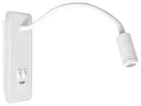 LED Elastyczny mały kinkiet z USB BASE 1xLED/8W+1xLED/2W/230V biały