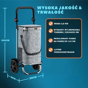 Torba na zakupy na kółkach EASY, 50l, szara Monzana