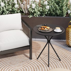 Outsunny Stół Ogrodowy Ø60 x 70 cm, Wodoodporny Stół Balkonowy ze Stali, Okrągły z Podkładkami Czarny