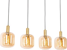 Inteligentna lampa wisząca czarna z mosiądzem i bursztynowym szkłem 4-źródła światła z 4 Wifi G95 - Zuzanna