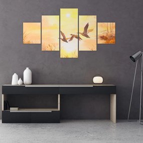 Obraz - Żurawie o zachodzie słońca (125x70 cm)