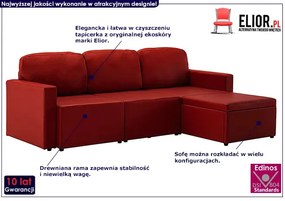 Rozkładana sofa modułowa bordowa - Odi 4Q
