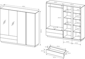 RACO Szafa 220 Biała – 2 Szuflady + 2 Drzwi + 2x lustro