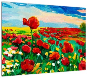 Obraz na szkle pola z makami (70x50 cm)