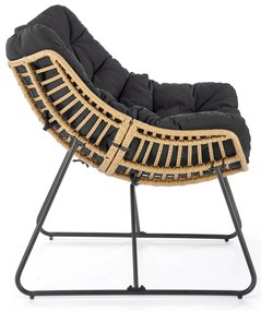 WHISPER fotel wypoczynkowy, czarny, naturalny, rattan, tkanina,