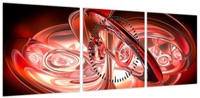 Obraz - czerwone kształty (z zegarem) (90x30 cm)