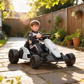 AIYAPLAY 24 V Elektryczny gokart dla dzieci do 18 km/h — gokart z funkcją driftu, drift-kart z 2 silnikami, regulowane siedzenie, Biały | Aosom PL