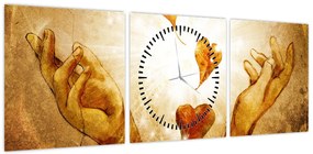 Obraz - Malowanie rąk pełnych miłości (z zegarem) (90x30 cm)