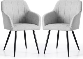 2x Krzesło tapicerowane z przeszyciami kwadratowymi Jasny Szary LUXANO Czarne nogi tkanina Lumos