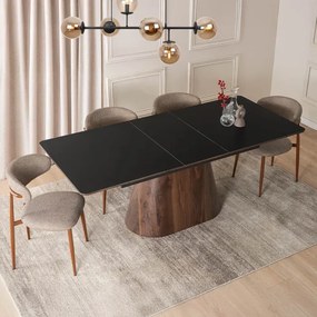 Stół Rozkładany Prostokątny LIZBONA 160-200 cm Ceramiczny Czarny/Orzech do Jadalni Loft