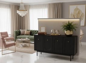Czterodrzwiowa komoda glamour Marlen 155 cm, kolor czarny