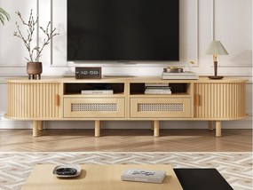 Szafa TV 170x40x40 cm - z 2 szufladami z ratanu - 2 drzwi przesuwne - MDF - Naturalny