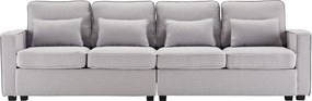 Sofá moderno de 4 lugares com 4 almofadas - 264 x 83 x 87 cm - Tecido de linho - Cinza