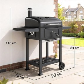 Outsunny Grill węglowy BBQ Smoker z pokrywą, termometrem, regulowaną wysokością węgla, kominem, rusztem, boczną półką i tacką na popiół | Aosom PL