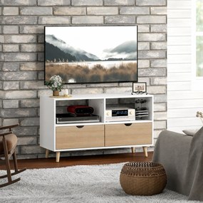 HOMCOM Szafka RTV z szufladami, Otwarci Półki, drewno, 99 x 39 x 58 cm, Biały
