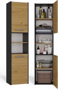 Szafka Łazienkowa Sara S40 | Antracyt/Dąb Artisan | 40x30x170 cm | Słupek Łazienkowy, Półki