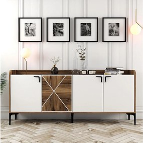 Komoda przemysłowa – 180 x 35 x 78 cm – Orzech i biel – Płyta wiórowa