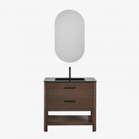 Zestaw Mebli Łazienkowych Z Drewna Z Wbudowaną Umywalką Misene Ciemna Czerń & Owalny Z Miejscem Do Przechowywania Czarny 50x90 - Sklum