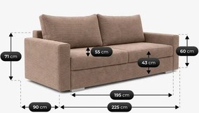 Sofa z Funkcją Spania DRAVOS Ciemnobeżowa Sztruksowa Nowoczesna