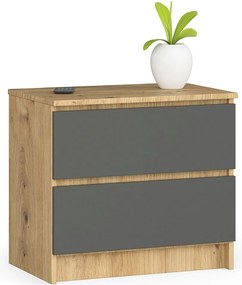 Szafka nocna AKORD K60 Dąb Artisan 60 cm 2 szuflady kolor Grafit Szary mat 60x40x55 cm