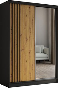 Szafa Przesuwna NELVIA 150 cm z Lustrem Szafa Dwudrzwiowa Czarna