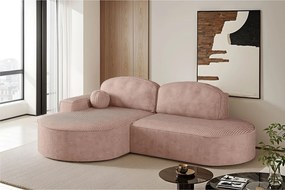 Narożnik z funkcją spania i pojemnikiem Modena Runden, tkanina Poso, Różowy, Lewy