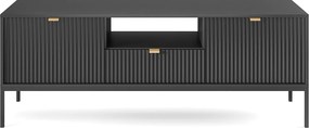 Szafka RTV: 1 szuflada, 2 drzwi, Czarny, Czarny, 154 x 56 x 39 cm, złote uchwyty