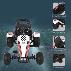 Gokart HOMCOM samochód dziecięcy na pedały z pedałem hamulca zabawka dla dzieci 3–8 lat stal kolor biały 104 x 66 x 57 cm z