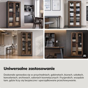 Witryna przeszklona metalowa wysoka z zamkiem antracytowa/orzech, 900x1850x400 mm: AMELIA Eco Design