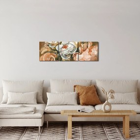 Obraz- Malowany bukiet kwiatów (z zegarem) (90x30 cm)