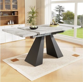 Rozkładany stół jadalny - 99-159 x 74 x 77 cm - Blat z efektem marmuru - Płyta MDF i metal - Szary + czarny
