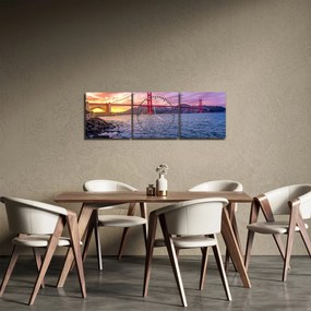 Obraz mostu z zachodem słońca (z zegarem) (90x30 cm)