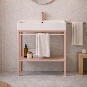 Zestaw umywalka z konglomeratu NAVI 50 x 45 cm + stojąca konsola NAVI Step | Różne kolory | Różne rozmiary : Kolor - Różowy, Otwory na baterię - Jeden otwór, Rozmiar - 70 x 45 cm