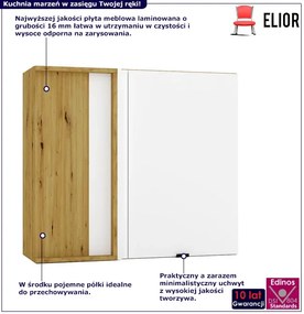 Narożna szafka kuchenna górna z pojedynczym frontem biały + dąb artisan - Elandro 24X