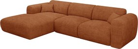 Duża kanapa narożna lewostronna typu express w sztruksowym aksamicie w kolorze terakoty - Materac 13 cm memory foam POGNI