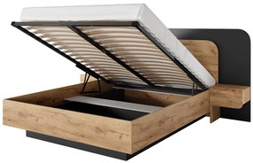 Łóżko ze skrzynią i szafkami nocnymi 160 x 200 cm - Z oświetleniem LED - Naturalny i antracytowy - DESADO
