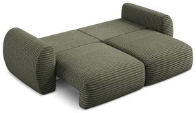 Zielona sztruksowa rozkładana sofa ze schowkiem 266 cm Kini – Makamii