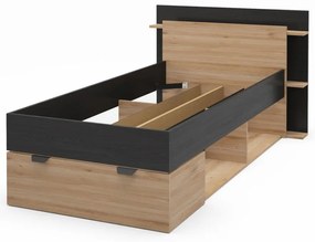Czarno-naturalne łóżko jednoosobowe w dekorze dębu ze schowkiem bez stelaża 90x200 cm Albo – Marckeric