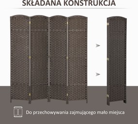 HOMCOM 4-częściowy parawan, Składana osłona prywatności, Ekran dla salonu, sypialni, biura domowego, Brązowy