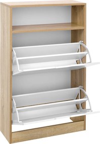 PROMOCJA Składana szafka na buty BOCO dekor dąb i biała, 2 półki II gatunek