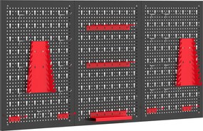 HOMCOM System przechowywania, tablica narzędziowa 60 x 40 cm, 28 elementów, z haczykami i półkami, czerwono-czarny | Aosom PL