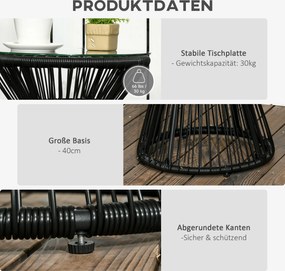 Outsunny Stolik ogrodowy w stylu boho, odporny na warunki atmosferyczne, PE-Rattan, 40 cm x 40 cm x 42 cm, Czarny