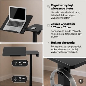 Stolik pod laptopa na kółkach, regulowany Bill, czarny